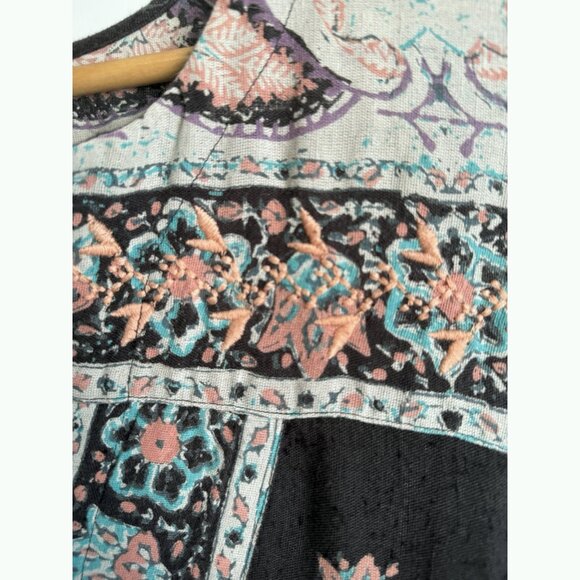 Free People Bandana Bandit Embroidered Peasant Top Size 6 Black Boho Festival - Picture 13 of 15